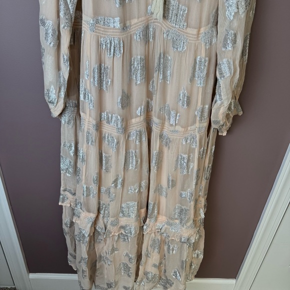 Anthropologie The Marais Chiffon Maxi Dress Shine Edition Peach Metallic 1X - Picture 6 of 14